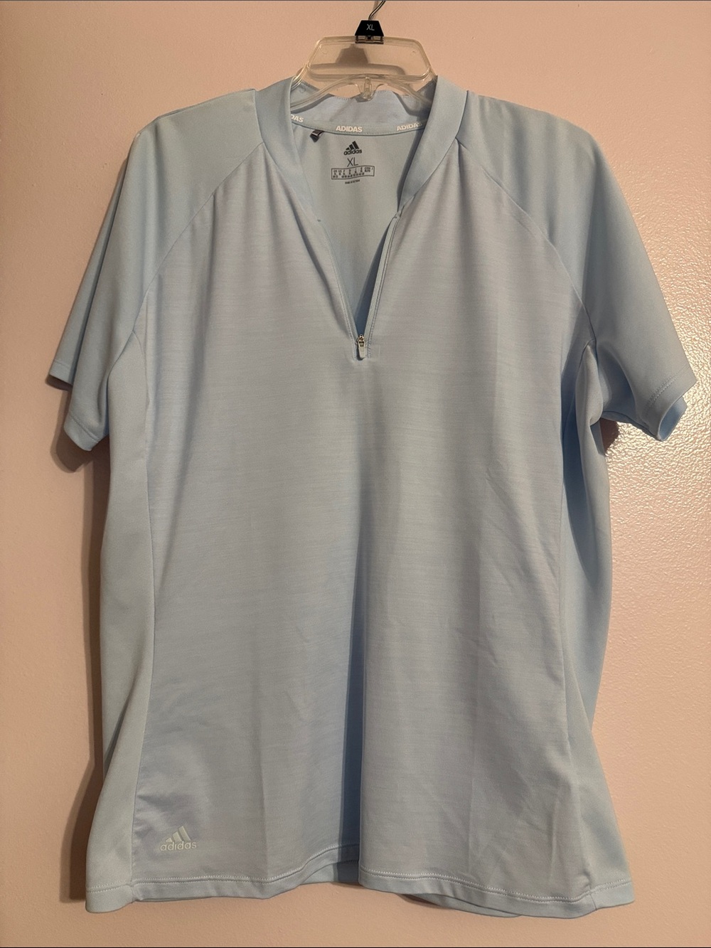 Woman’s adidas Light Blue Short-Sleeve Quarter-Zip Polo